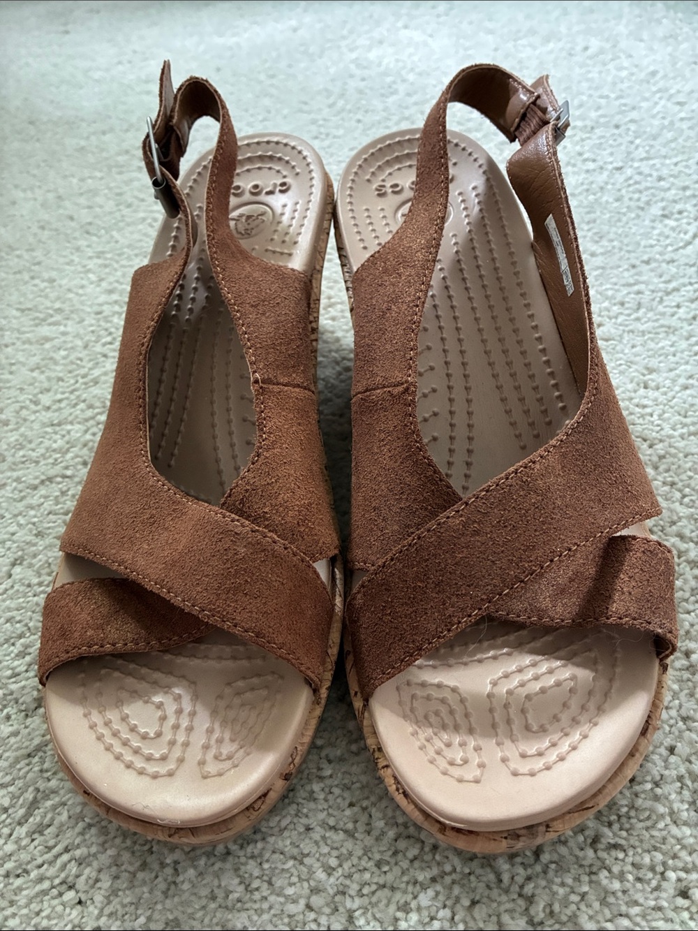 CROCS Chestnut Suede Wedge Slingback Sandals